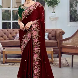 Odette Black Net Embellished Saree with Unstitched Blouse For Women-image-98