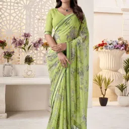 Satrani Green Georgette Floral Saree With Unstitched Blouse-image-90