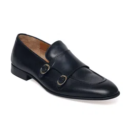 Tresmode Men Navy Blue Solid Leather Monks-picture-28