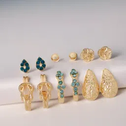 Accessorize London Blue Golden Earrings for Women Pack of 6-picture-10