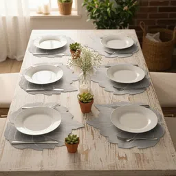 TASKHOUSE 6Pcs Grey Textured Leaf Design Table Placemats-picture-17