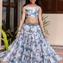 Sangria Girls Printed Shoulder Straps Pure Cotton Top & Skirt With Shrug-picture-36