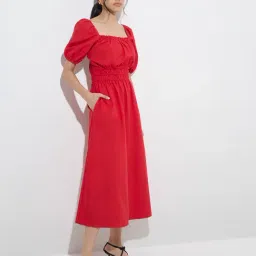 LOV by Westside Red Solid Linen-Blend A-Line Dress-picture-27