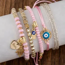 YouBella Bohemian Multi layer Lucky Evil Eye Pink Bracelet-picture-14