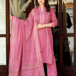 Doriyaan Women Floral Printed Regular Pure Cotton Kurta with Palazzos & With Dupatta-image-34