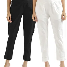 Chiraiyaa Women Pack of 2 Pleated Cotton Trousers-picture-11