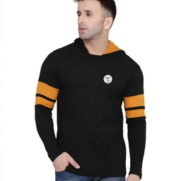 BEYOU FASHION Men Striped Hooded Cotton Slim Fit T-shirt-image-82