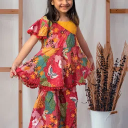 Peekaaboo Kids Girls Floral Printed Regular Pure Cotton Top With Sharara-picture-12