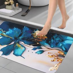 Aura Blue Printed Anti Slip Bath Rug-picture-13