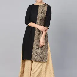 Juniper Black Printed Straight Kurti-image-0