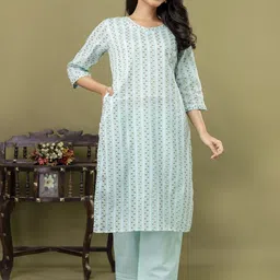 SINGNI Printed Pure Cotton V-Neck Top with Trousers Co-Ords-picture-3