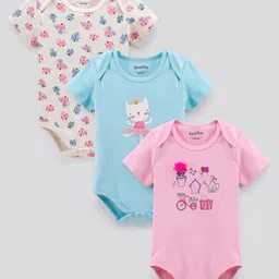Bonfino Cotton Half Sleeves Onesie Printed Pack of 3- Multicolor-image-9