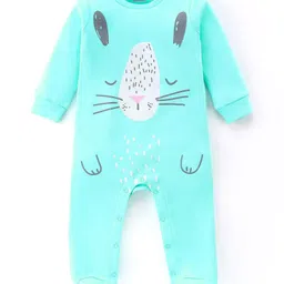Babyhug Cotton Knit Full Sleeves Footed Sleep Suit With Bunny Print - Blue-image-39