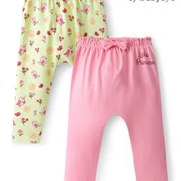 Babyoye Eco Conscious  Cotton  Knit Full Length  Diaper Leggings with Bird & Text Print Bow Applique Pack of 2 - Pink & Yellow-picture-18