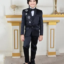 BT DEZINES Full Sleeves Beads Snowflakes Embellished 5 Piece Suit Set - Black-picture-14