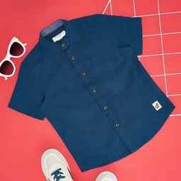 Pantaloons Junior Cotton Half Sleeves Solid Shirt - Navy Blue-picture-21
