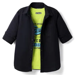 Pine Kids Cotton Woven Full Sleeves Shirt With Printed T-Shirt - Navy Blue & Green-picture-24