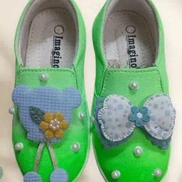 IMAGINO Bow Applique Detailed & Pearls Embellished Hand Painted Canvas Shoes - Green-image-76