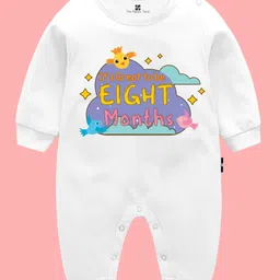 The Peppy Tend Cotton Monthly Birthday Theme Full Sleeves Its Great To Be Eight Months Text Printed Romper - White-picture-24