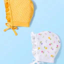 Babyhug 100% Cotton Interlock Knit Caps With Polka Dots & Floral Print Pack Of 2 - Diameter 17 cm-picture-27