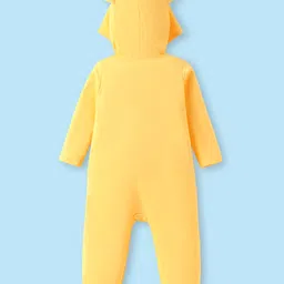 Babyhug Cotton Knit Full Sleeves Footed Sleepsuit with Bear Applique - Yellow image 2