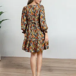 MomToBe Rayon Full Puffed Sleeves Floral Printed Maternity Dress With Nursing Access - Multi Colour image 3