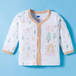 Simply Sinker Knit Full Sleeves Night Suit With Animal Print - White & Beige image 2