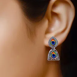 DIVASTRI Set of 4 Silver-Plated Oxidised Dome Shaped Jhumkas image 4