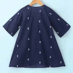 Babyhug Cotton Woven Three Fourth Sleeves Inner & Outer Set of Ethnic Dress with Floral Embroidery & Print - Navy Blue & White image 3