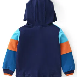 Babyhug Cotton Knit Full Sleeves Front Open Hooded Sweatjacket with Cut & Sew Design & Patch Detailing - Navy Blue image 3