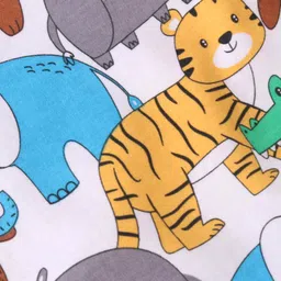 Babyhug Interlock Knit Half Sleeves Romper With Animal Print - White image 3