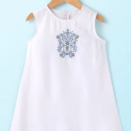 Babyhug Cotton Woven Three Fourth Sleeves Inner & Outer Set of Ethnic Dress with Floral Embroidery & Print - Navy Blue & White image 4