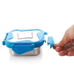 steel lock Steellock Smart Stainless Steel Tiffin Lunch Box For Kids and Adults | Airtight & Leakproof | Square Tiffin Box For School & Office With Steel Lid | Blue 250 ml image 4