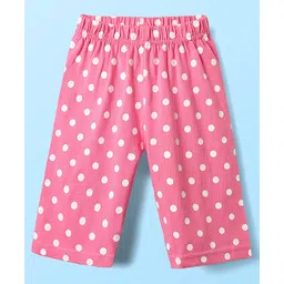 Babyhug Cotton Knit Frill Sleeves Half Capri Night Suit with Bunny & Polka Dots Print - Yellow & Pink image 4
