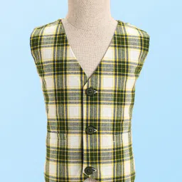 Babyhug Woven Full Sleeves Checkered 3 Piece Party Suit With Bow - Olive Green image 5