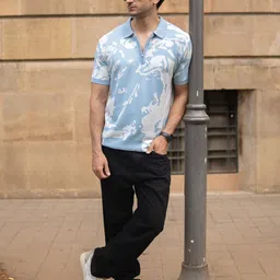 Powerlook Abstract Printed Polo Collar Pure Cotton T-shirt image 3