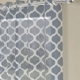ROSARA HOME Set Of 2 Grey & White Geometric Printed Sheer Door Curtains image 2