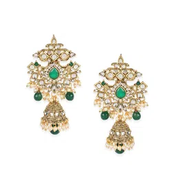 ANIKAS CREATION Gold-Plated Green & Off-White Kundan Studded Pearl Beaded Handcrafted Jewellery Set image 5