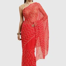Geroo Jaipur Red Hand Embellished Gota Chiffon Saree-picture-35