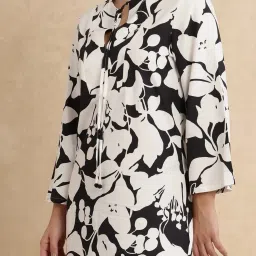RAREISM Black Viscose Printed Three-Quarter Sleeves Dress image 5