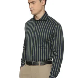 The Formal Club Navy & Green Comfort Fit Striped Shirt-picture-16