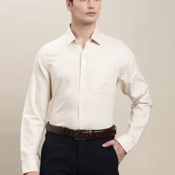 Turtle Beige Cotton Slim Fit Self Design Shirt-picture-43