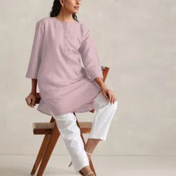 true browns TrueBrowns Pink Cotton Poly Relaxed Fit Kurta image 5