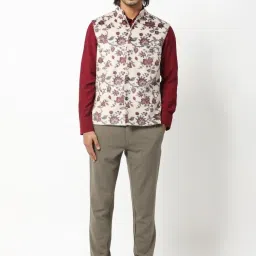 Rare Rabbit Beige Tailored Fit Floral Bandhgala image 5