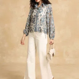 KAZO Blue Self Pattern Casual Shirt image 5