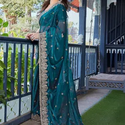 all about you Embellished Embroidered Organza Heavy Work Saree image 2