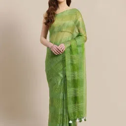 Kalakari India Green Linen Embroidered Saree With Unstitched Blouse-picture-27