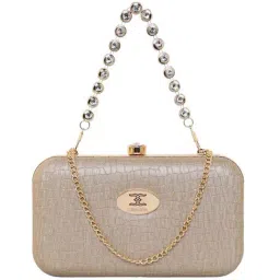 Esbeda Beige Textured Minaudiere Clutch-picture-21