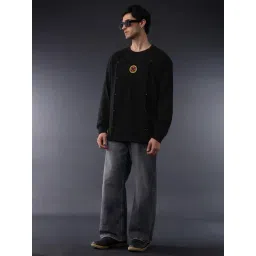 The Souled Store Black Cotton Embellished Relaxed Fit T-Shirt image 3