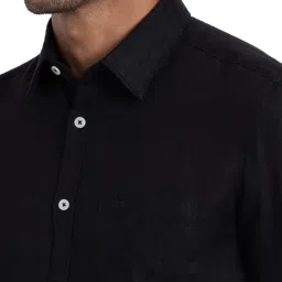 Parx Black Linen Slim Fit Shirt image 5